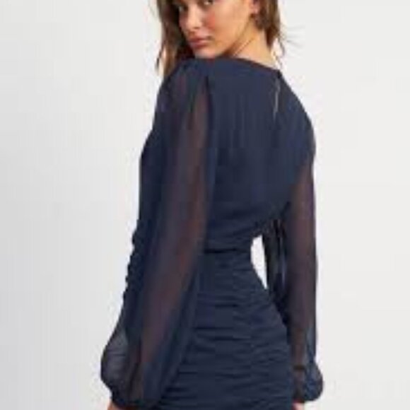 Love X Design Navy Blue Long Sleeve Ruched Dress Sz S Goth Whimisigoth Stretchy‎ - Picture 1 of 6